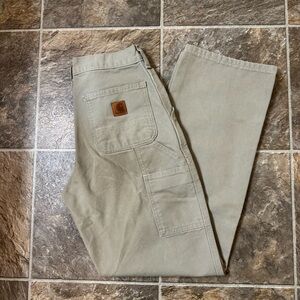 Carhartt Pants Mens 28x32 Beige Canvas B11-DES Loose Original Fit Work Carpenter